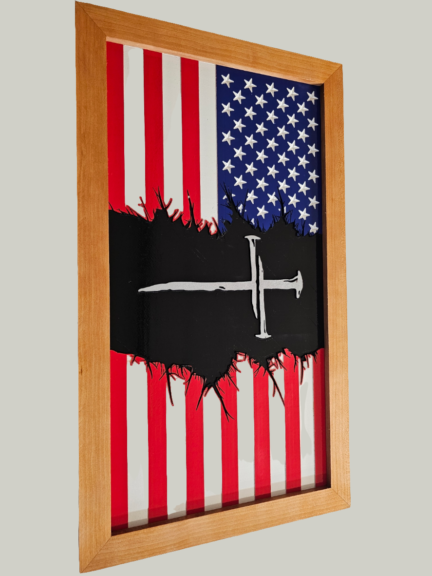 Nail Cross Tattered Flag